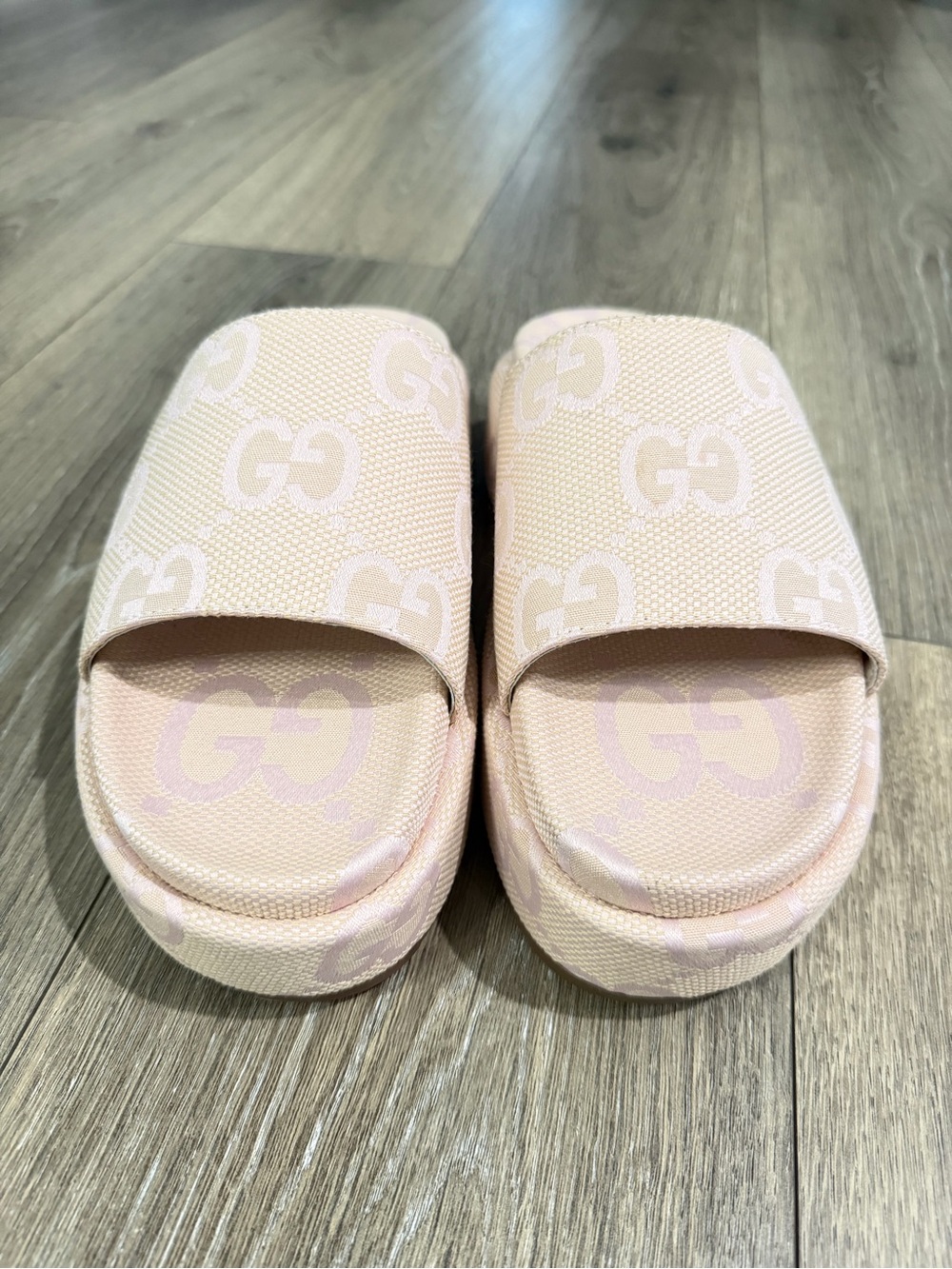Gucci Pink GG Platform Slide Sandals